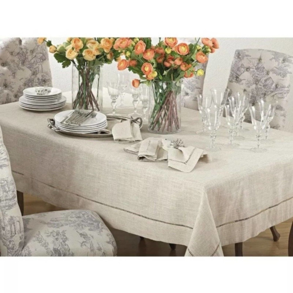 Saro Lifestyle Natural Toscana Tablecloth With Hemstitched Border 40x40"